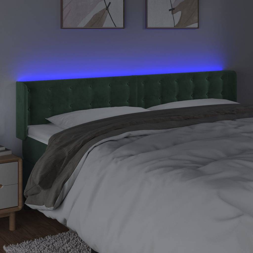 vidaXL LED Kopfteil Dunkelgrün 163x16x78/88 cm Samt