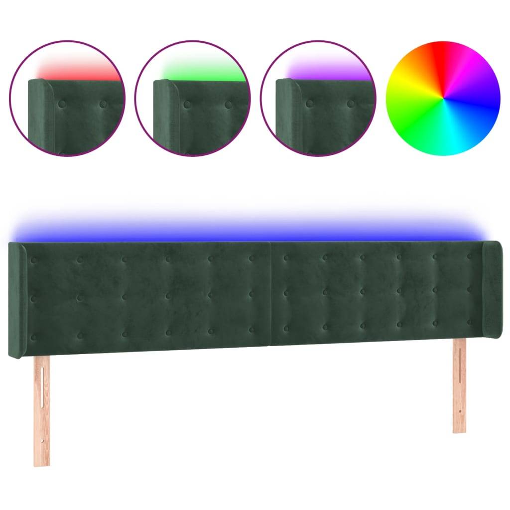 vidaXL LED Kopfteil Dunkelgrün 163x16x78/88 cm Samt