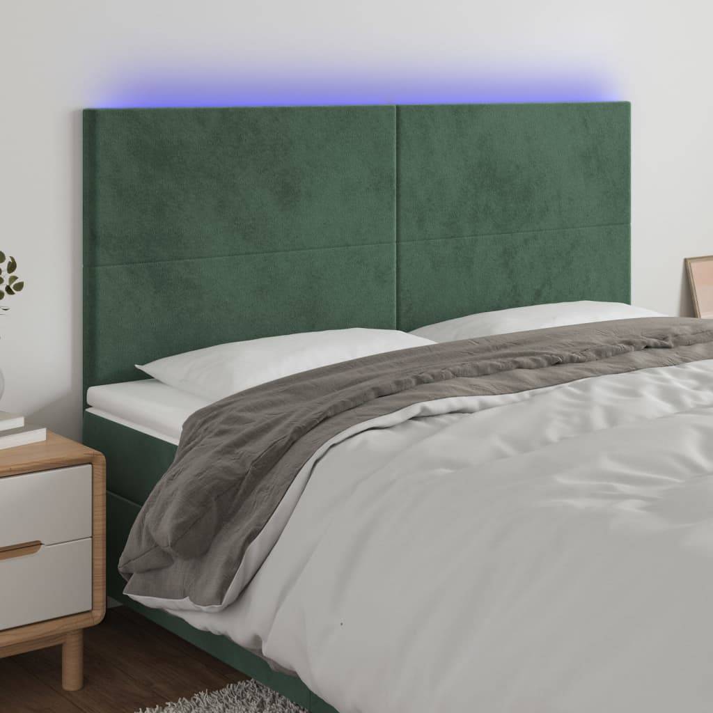 vidaXL LED Kopfteil Dunkelgrün 200x5x118/128 cm Samt