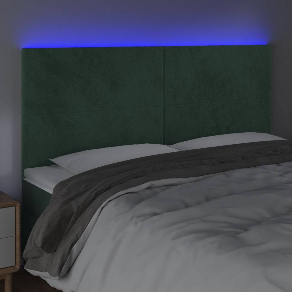 vidaXL LED Kopfteil Dunkelgrün 200x5x118/128 cm Samt