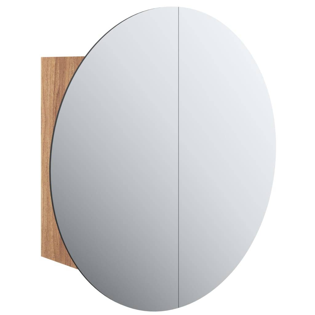 vidaXL Badezimmerschrank mit Rundem Spiegel & LED Eichen-Optik