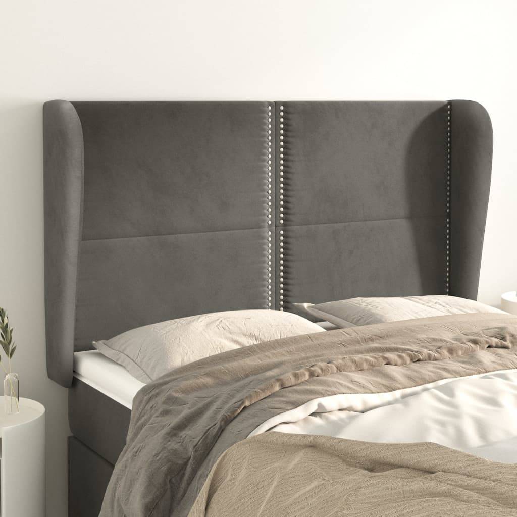 vidaXL Kopfteil mit Ohren Dunkelgrau 147x23x118/128 cm Samt