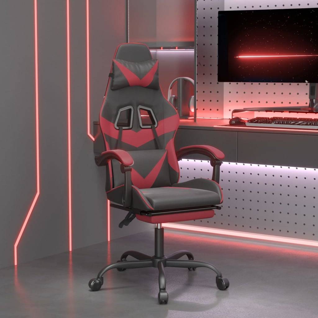 vidaXL Gaming-Stuhl mit Fußstütze Drehbar Schwarz & Weinrot Kunstleder