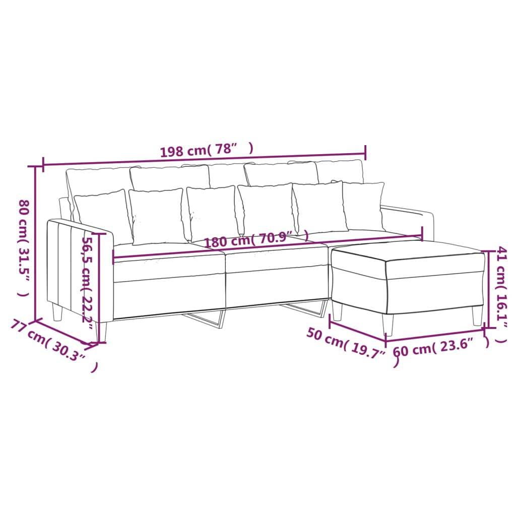 vidaXL 3-Sitzer-Sofa mit Hocker Rosa 180 cm Samt