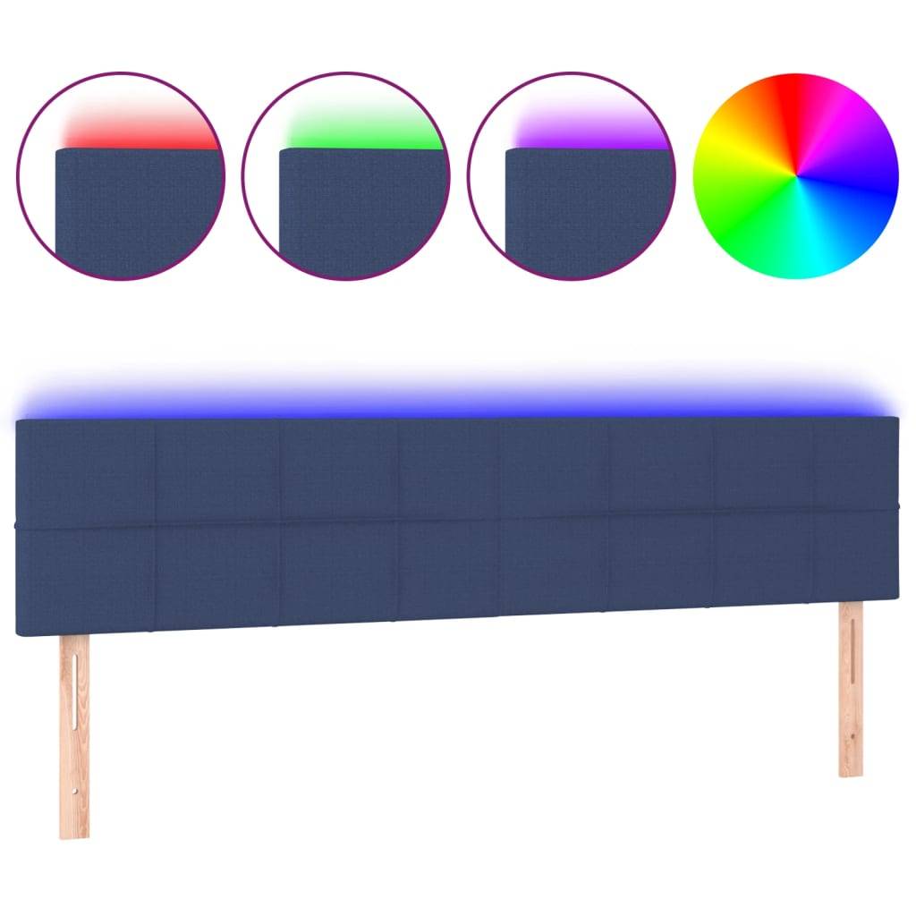 vidaXL LED Kopfteil Blau 200x5x78/88 cm Stoff