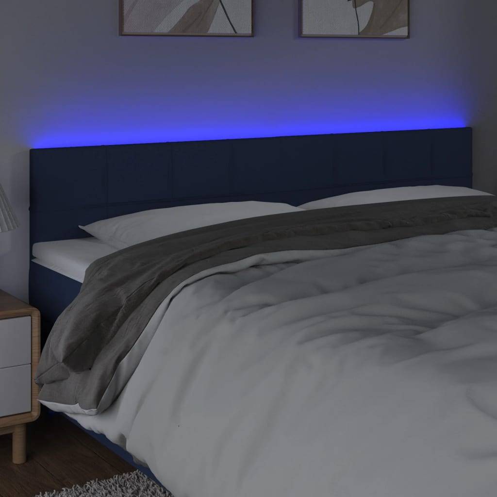 vidaXL LED Kopfteil Blau 200x5x78/88 cm Stoff