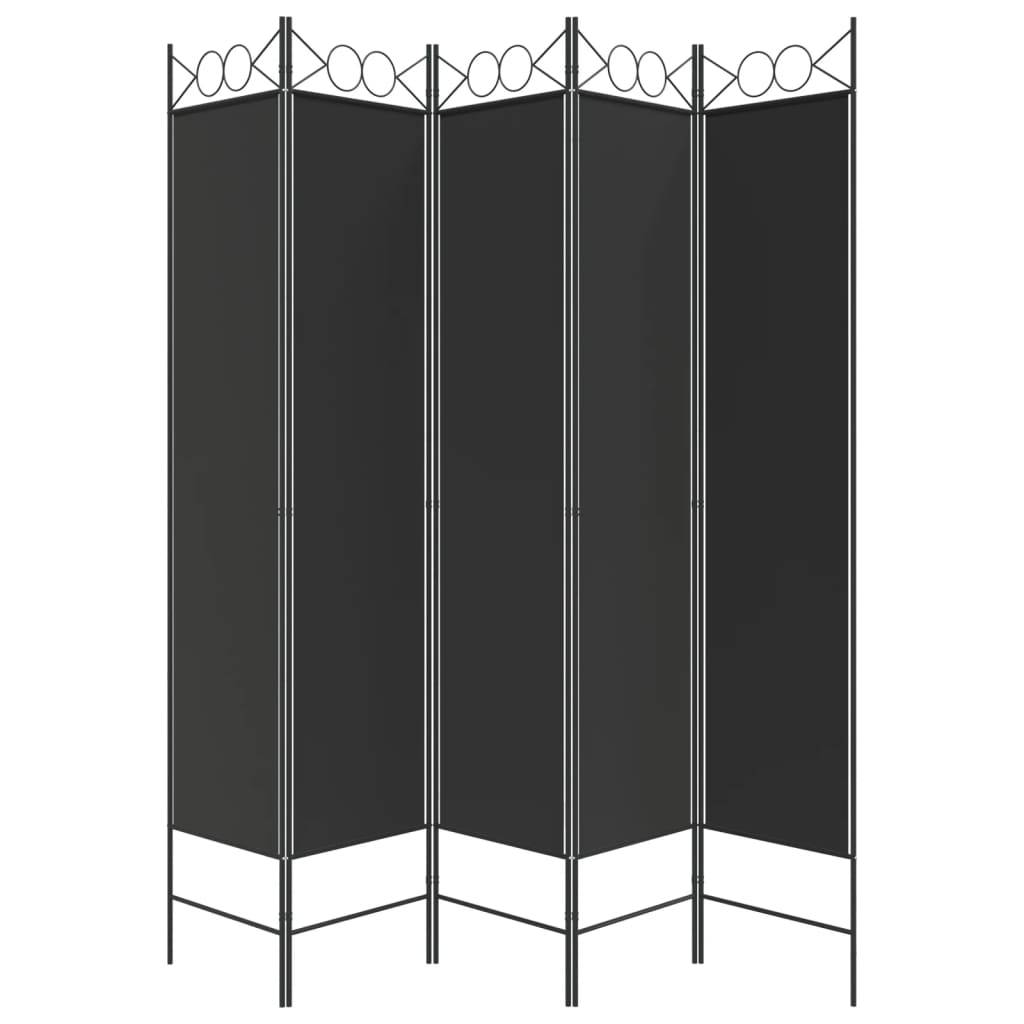 vidaXL 5-tlg. Paravent Schwarz 200x200 cm Stoff