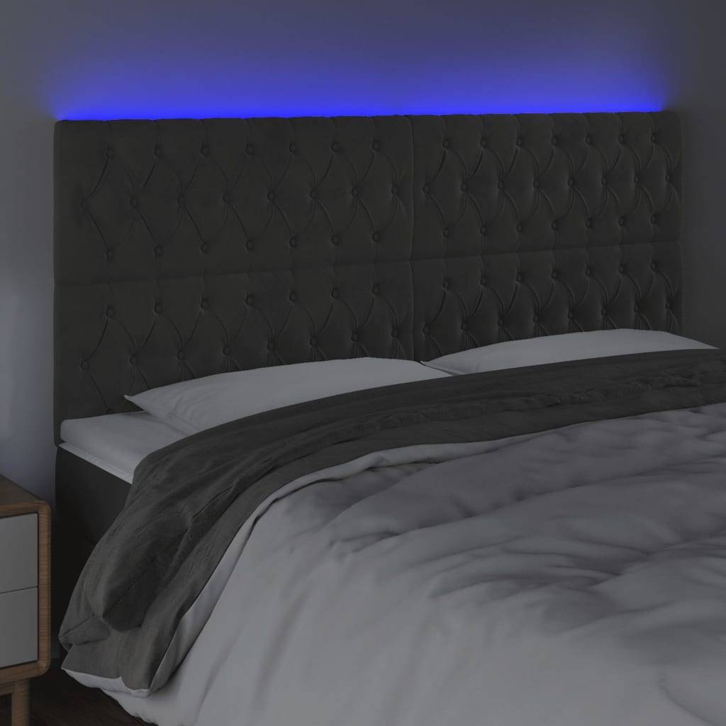 vidaXL LED Kopfteil Dunkelgrau 180x7x118/128 cm Samt