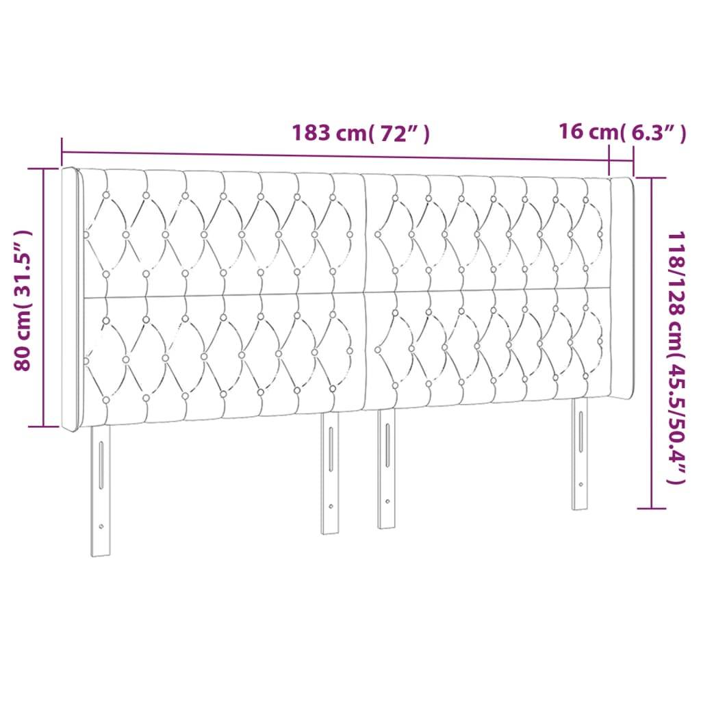 vidaXL Kopfteil mit Ohren Hellgrau 183x16x118/128 cm Samt