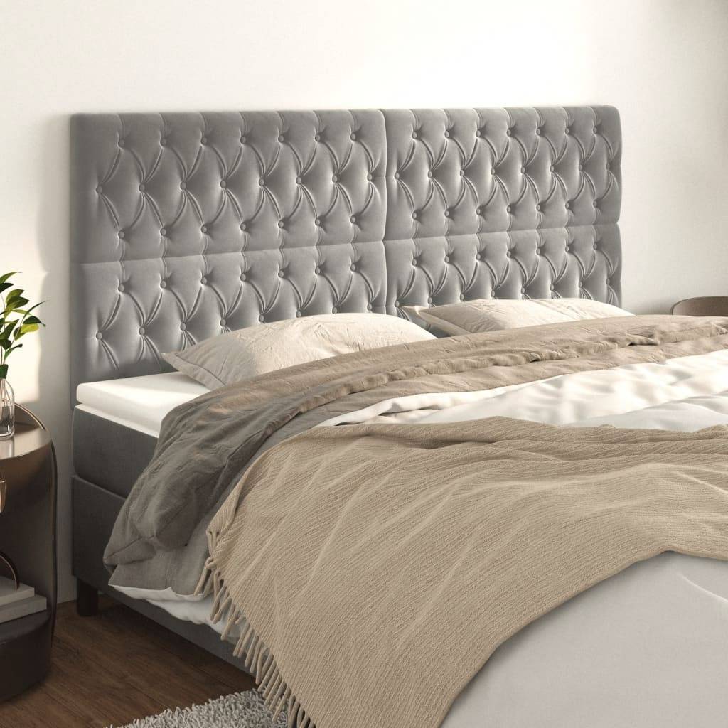 vidaXL Kopfteile 4 Stk. Hellgrau 90x7x78/88 cm Samt