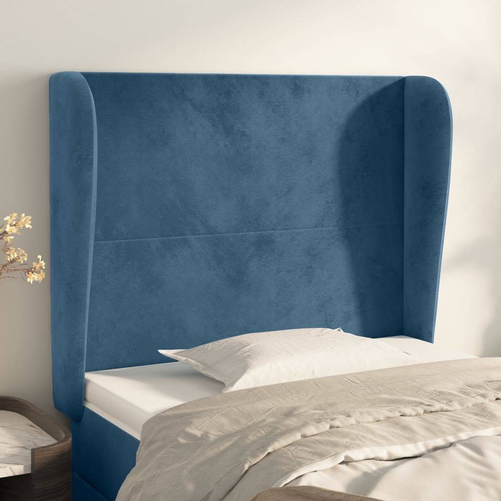 vidaXL Kopfteil mit Ohren Dunkelblau 83x23x118/128 cm Samt