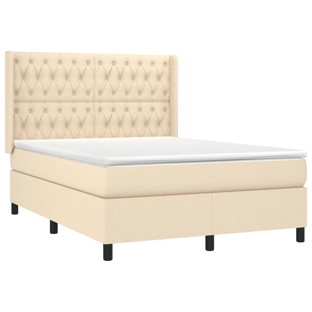 vidaXL Boxspringbett mit Matratze Creme 140x190 cm Stoff