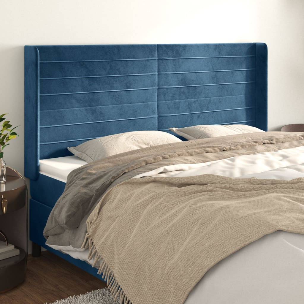 vidaXL Kopfteil mit Ohren Dunkelblau 183x16x118/128 cm Samt