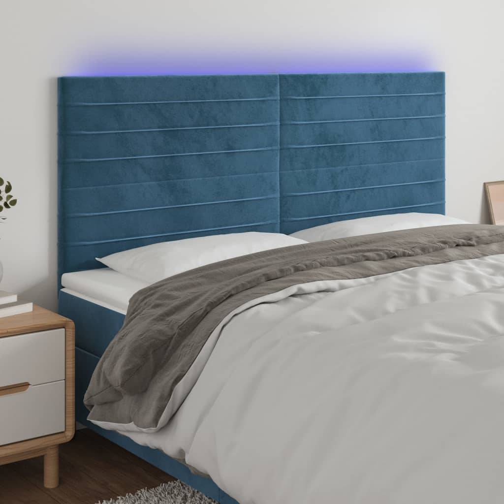 vidaXL LED Kopfteil Dunkelblau 200x5x118/128 cm Samt