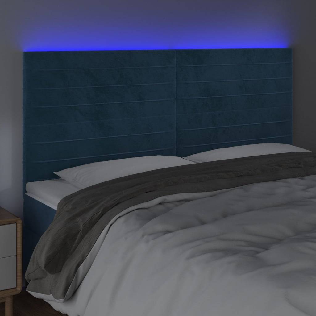 vidaXL LED Kopfteil Dunkelblau 200x5x118/128 cm Samt