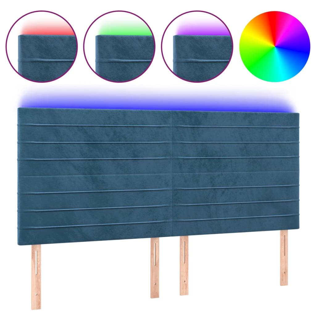 vidaXL LED Kopfteil Dunkelblau 200x5x118/128 cm Samt