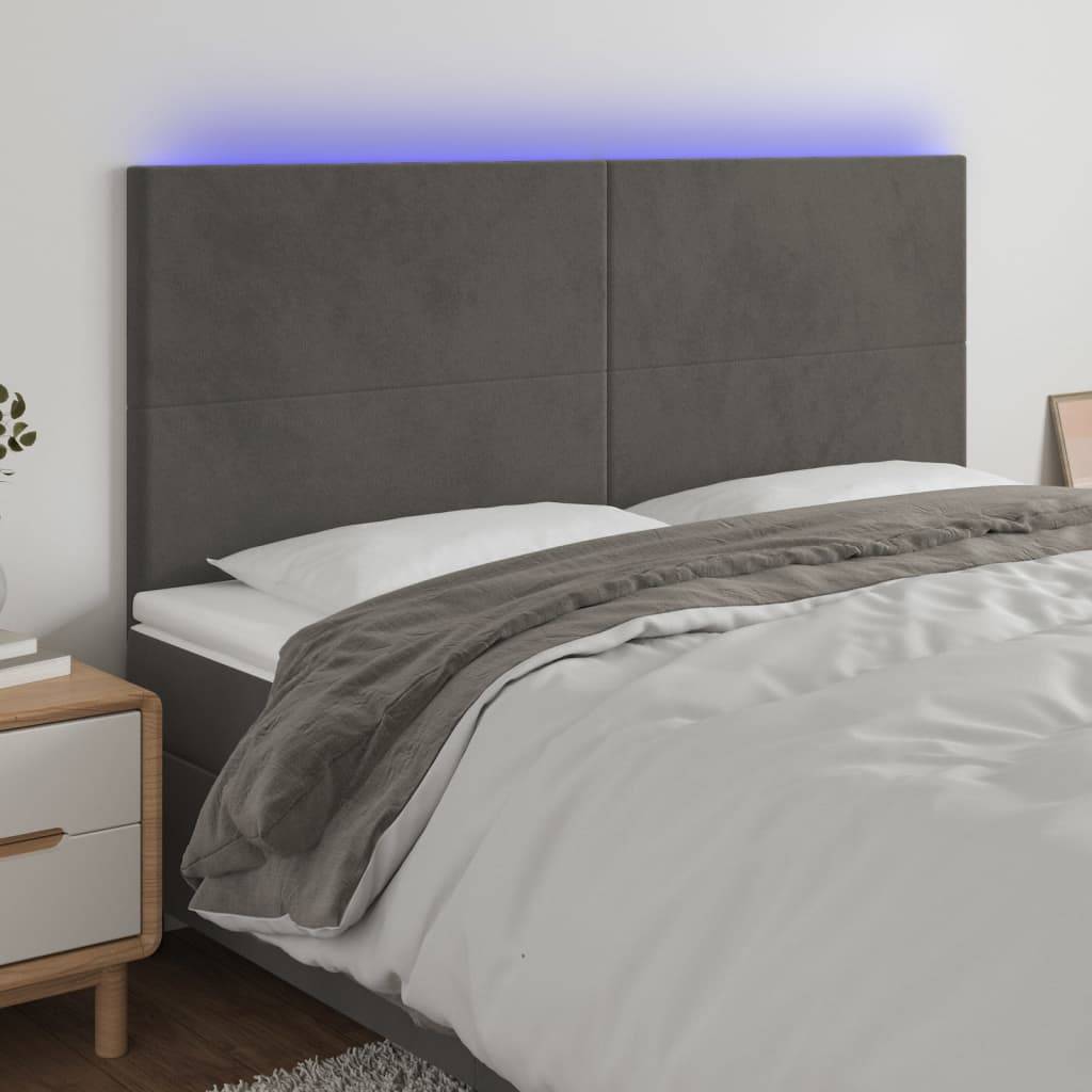 vidaXL LED Kopfteil Dunkelgrau 160x5x118/128 cm Samt