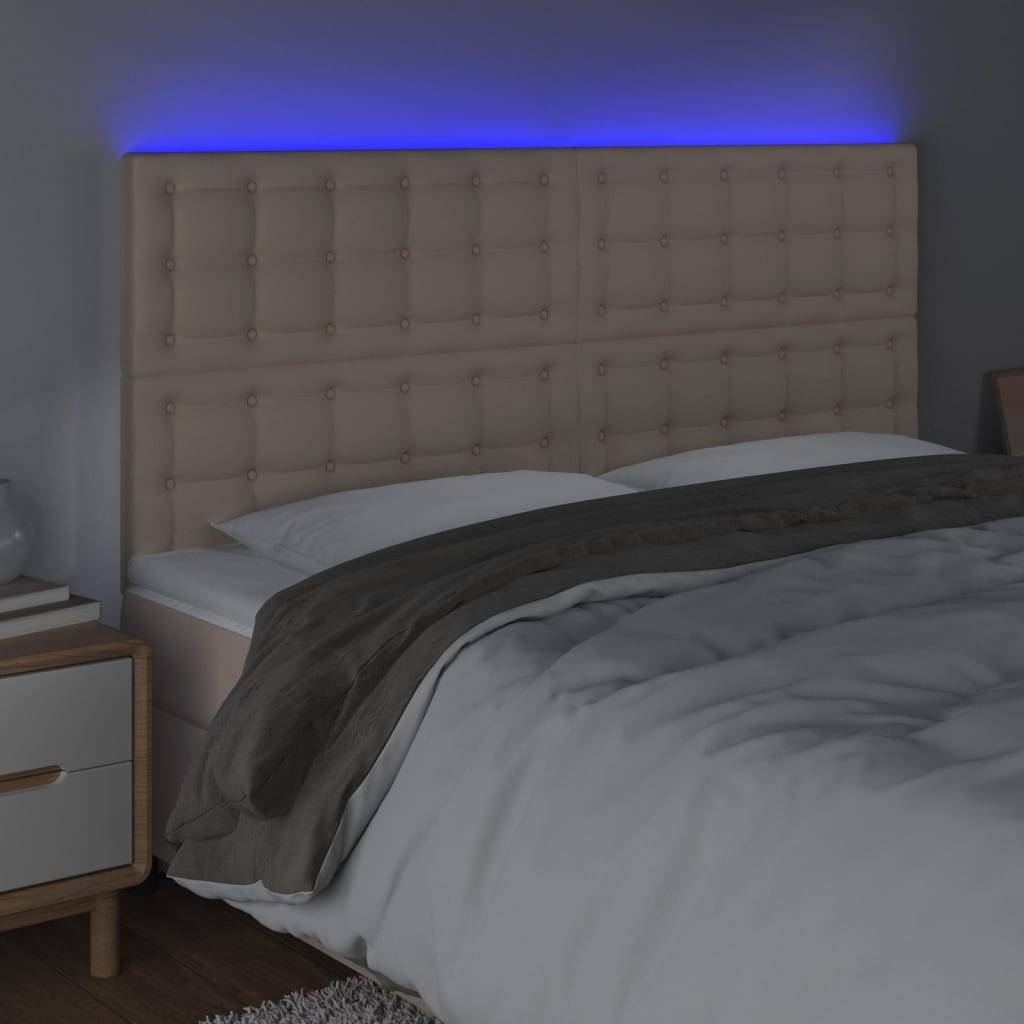 vidaXL LED Kopfteil Cappuccino-Braun 180x5x118/128cm Kunstleder