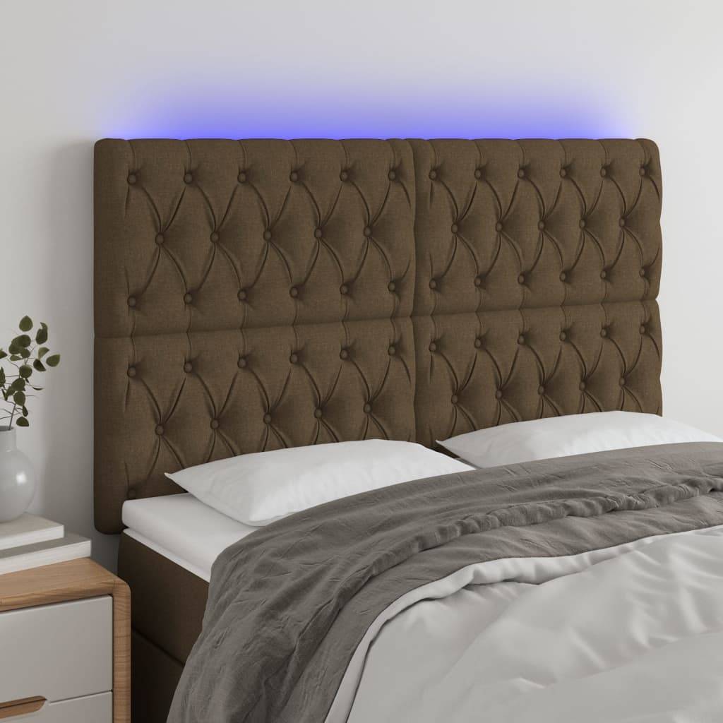 vidaXL LED Kopfteil Dunkelbraun 144x7x118/128 cm Stoff