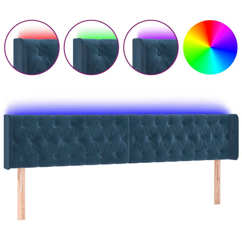 vidaXL LED Kopfteil Dunkelblau 183x16x78/88 cm Samt