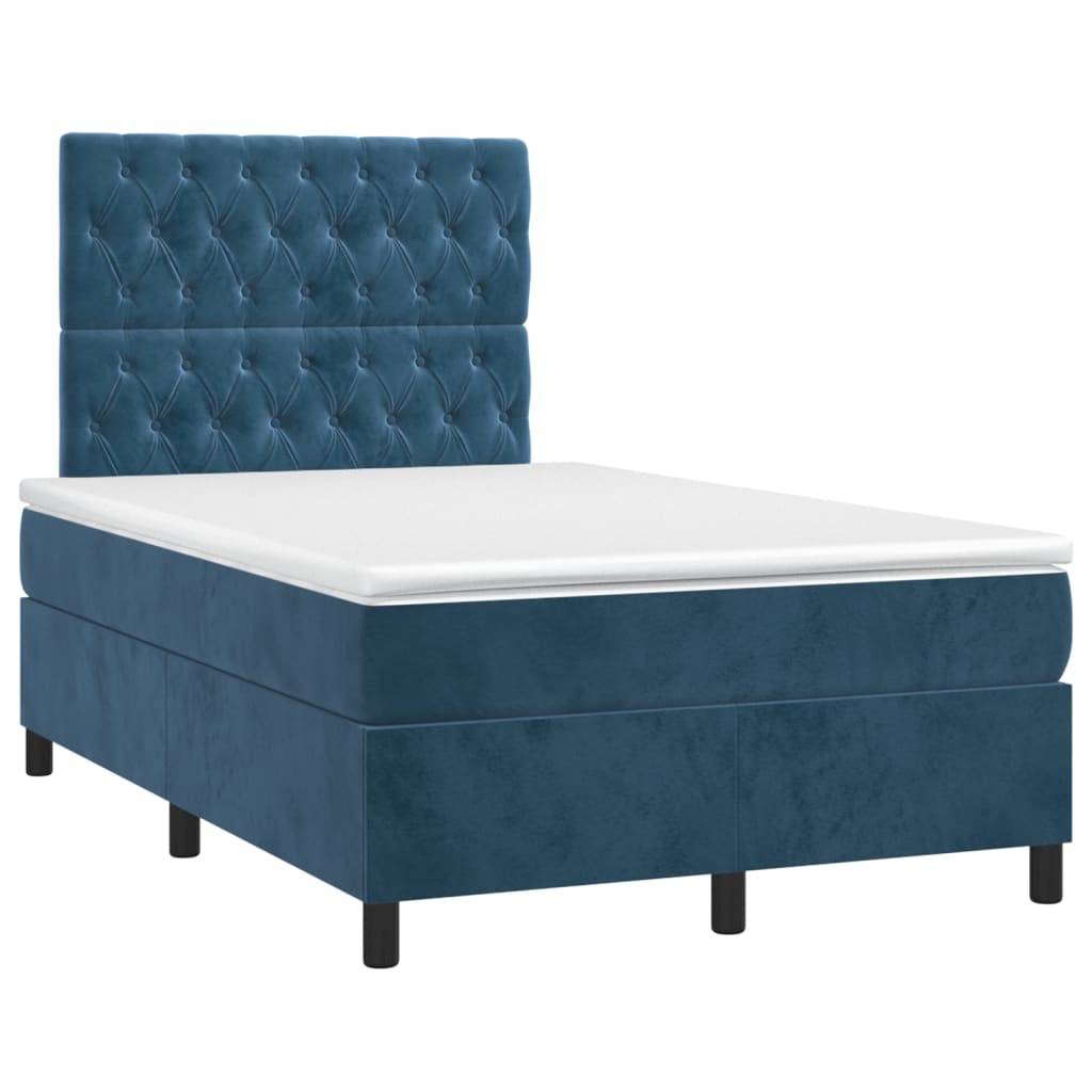 vidaXL Boxspringbett mit Matratze & LED Dunkelblau 120x200 cm Samt