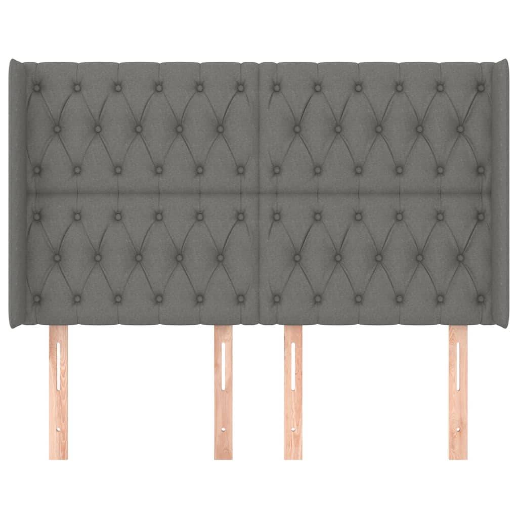 vidaXL Kopfteil mit Ohren Dunkelgrau 147x16x118/128 cm Stoff