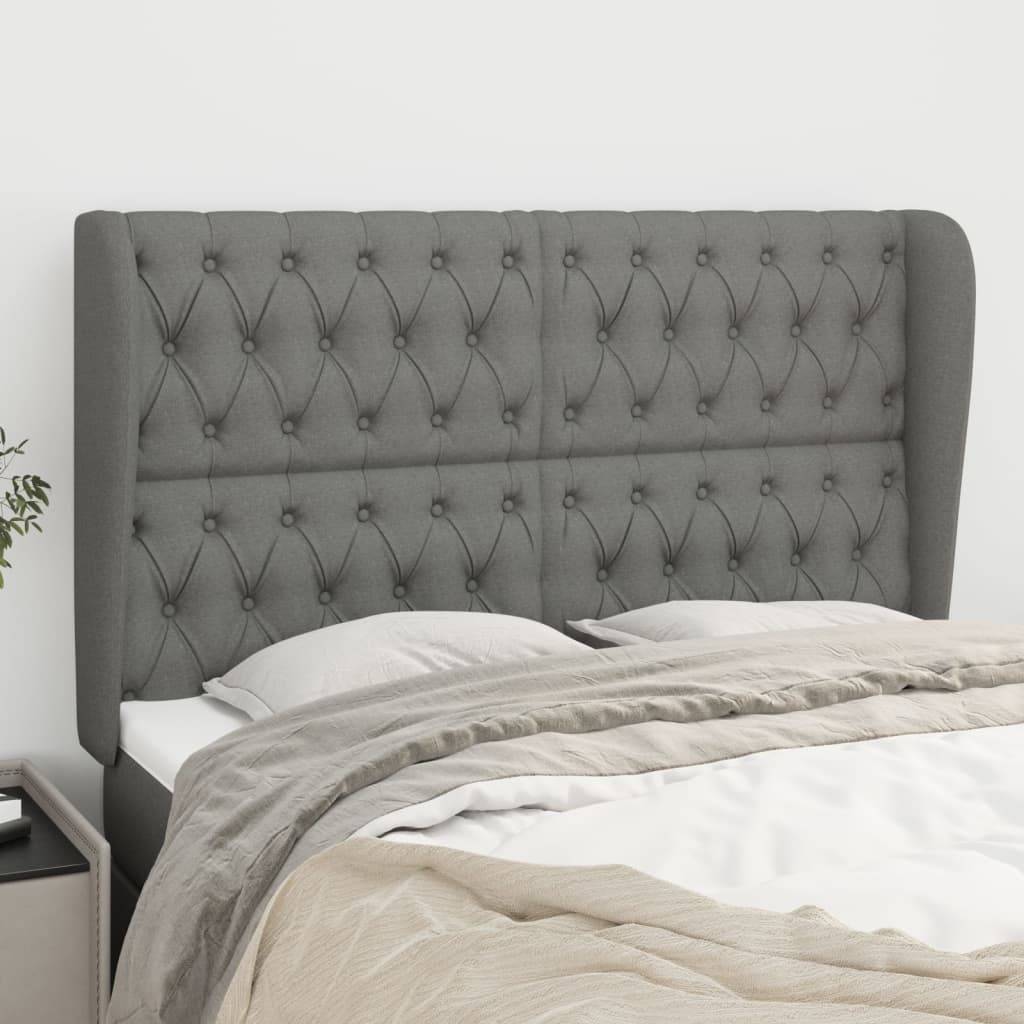 vidaXL Kopfteil mit Ohren Dunkelgrau 163x23x118/128 cm Stoff