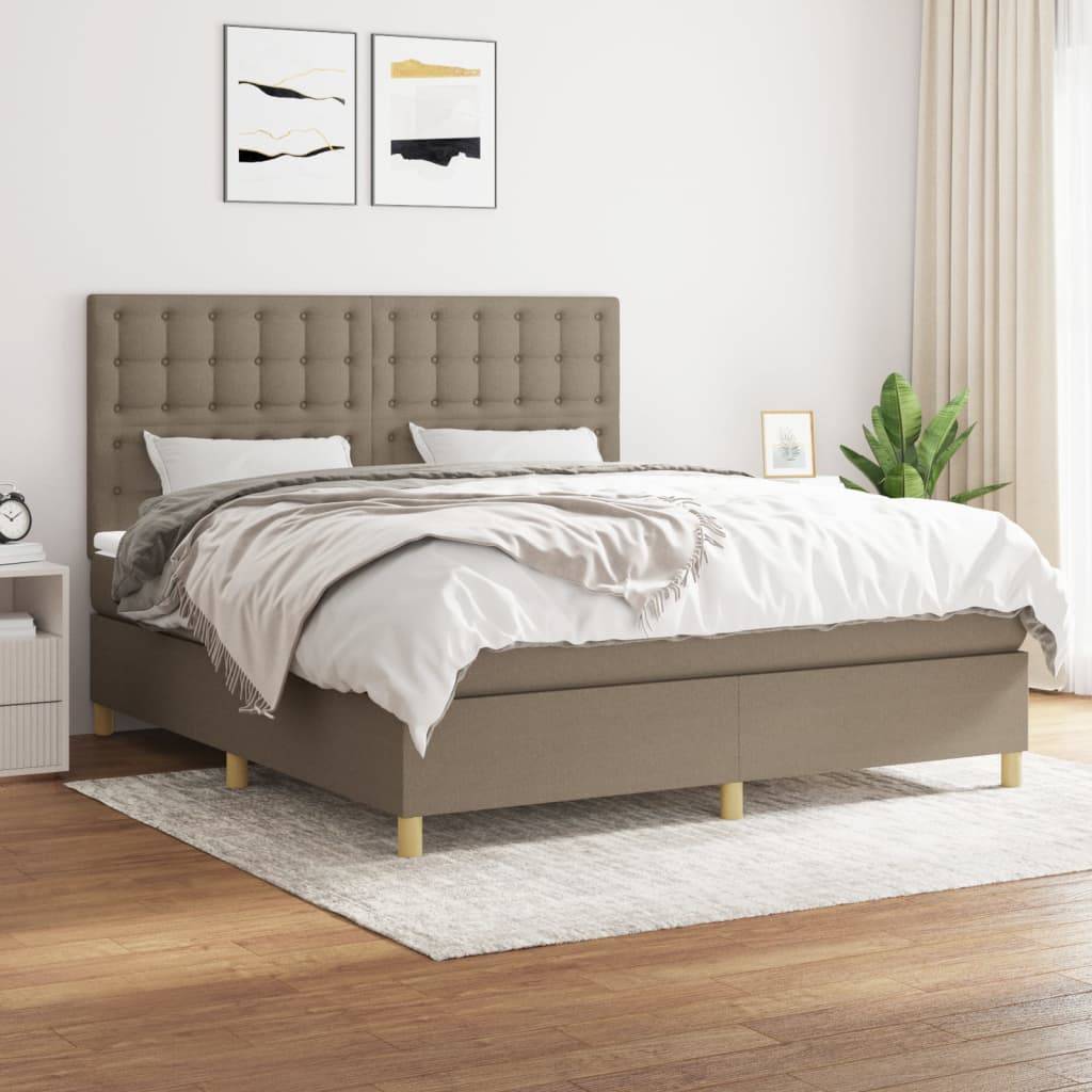 vidaXL Boxspringbett mit Matratze Taupe 160x200 cm Stoff