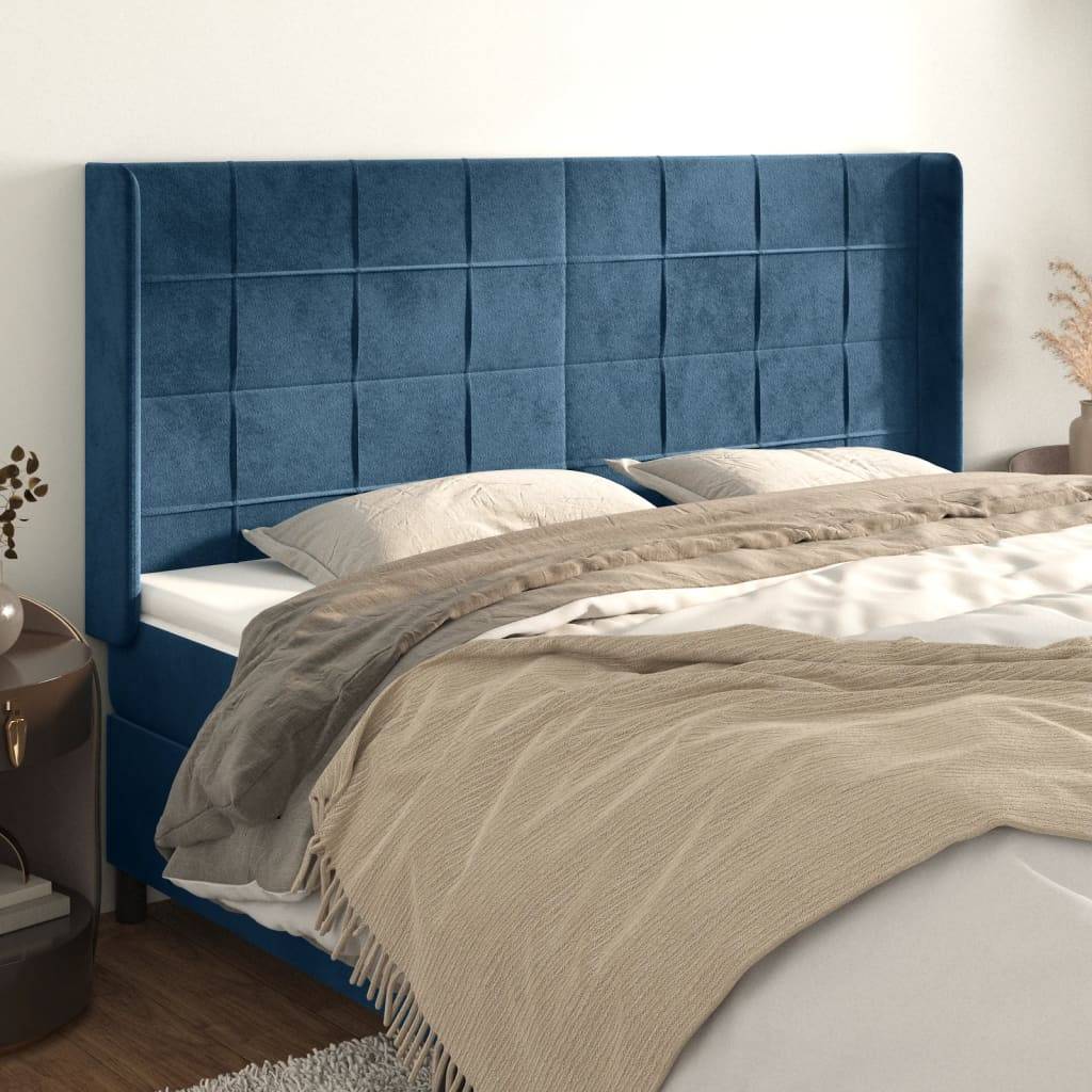 vidaXL Kopfteil mit Ohren Dunkelblau 163x16x118/128 cm Samt
