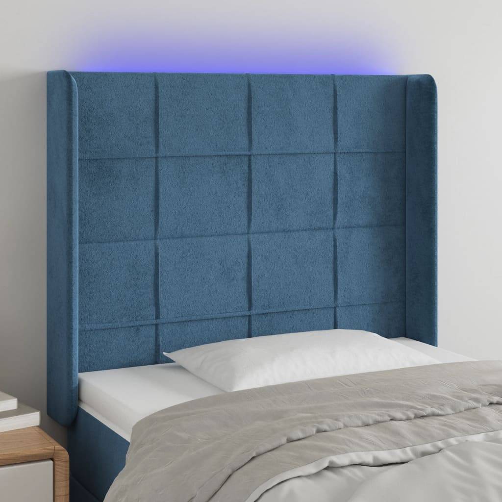vidaXL LED Kopfteil Dunkelblau 83x16x118/128 cm Samt