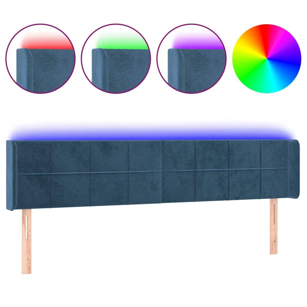 vidaXL LED Kopfteil Dunkelblau 183x16x78/88 cm Samt