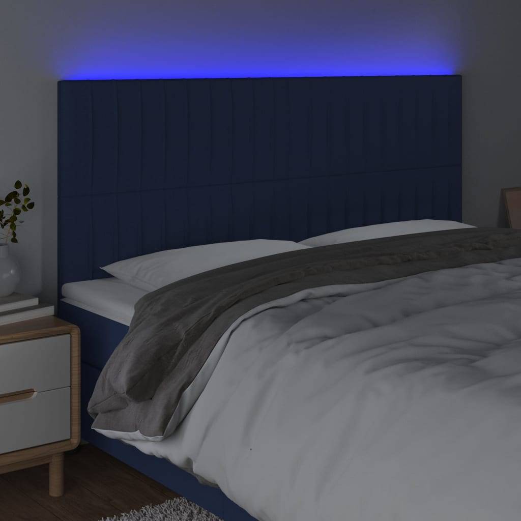 vidaXL LED Kopfteil Blau 200x5x118/128 cm Stoff