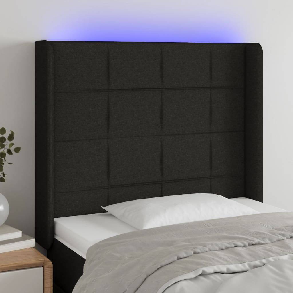 vidaXL LED Kopfteil Schwarz 83x16x118/128 cm Stoff