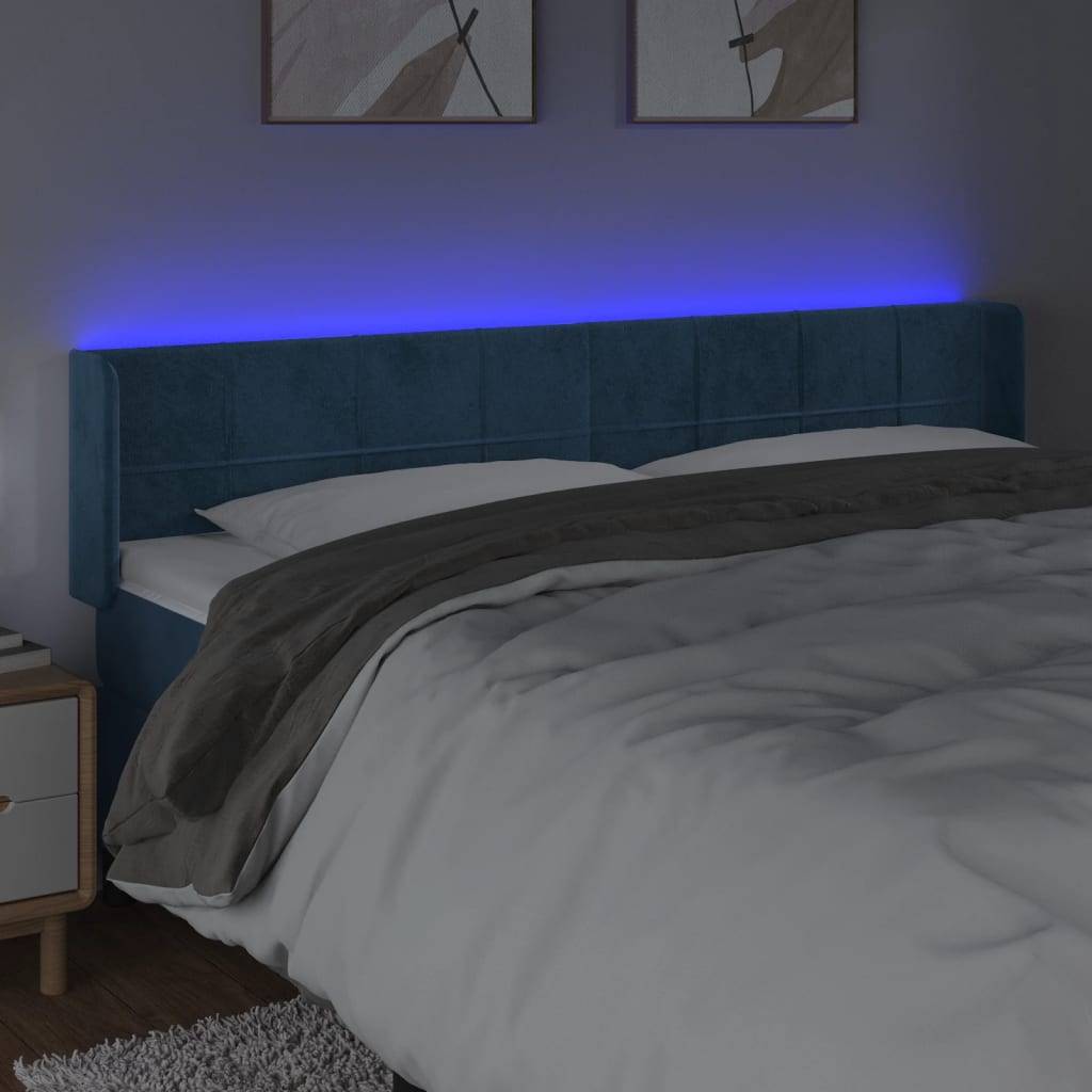 vidaXL LED Kopfteil Dunkelblau 183x16x78/88 cm Samt