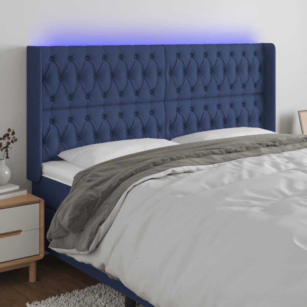 vidaXL LED Kopfteil Blau 183x16x118/128 cm Stoff