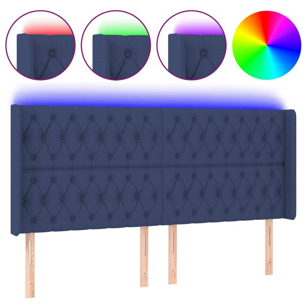 vidaXL LED Kopfteil Blau 183x16x118/128 cm Stoff