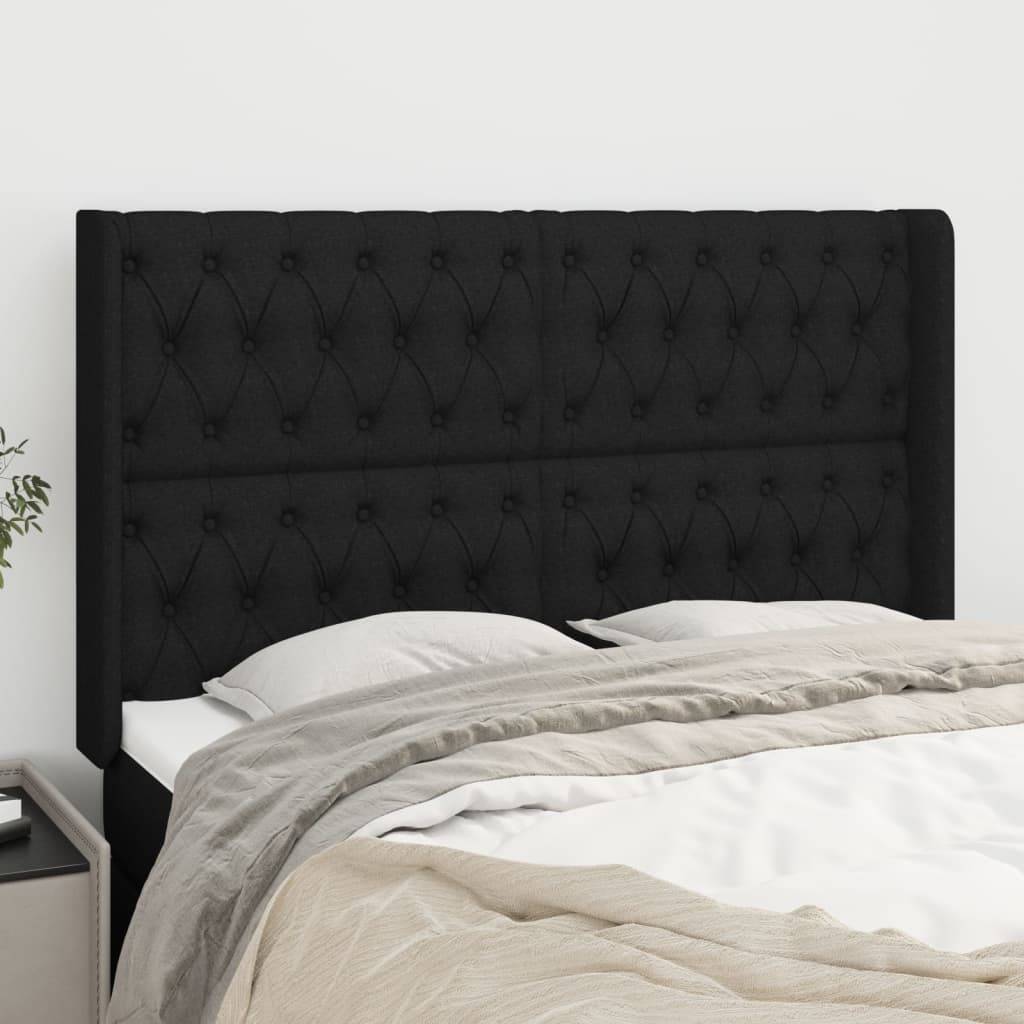 vidaXL Kopfteil mit Ohren Schwarz 163x16x118/128 cm Stoff