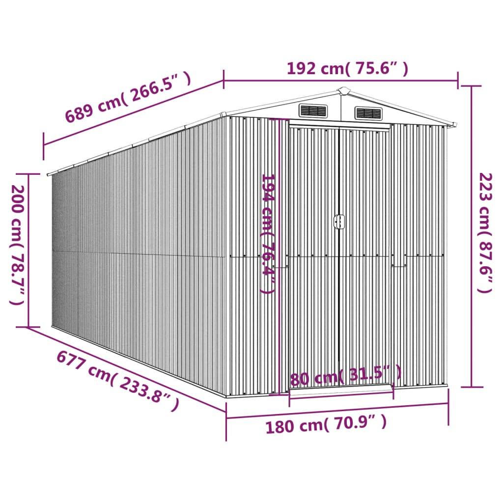 vidaXL Geräteschuppen Grün 192x689x223 cm Verzinkter Stahl