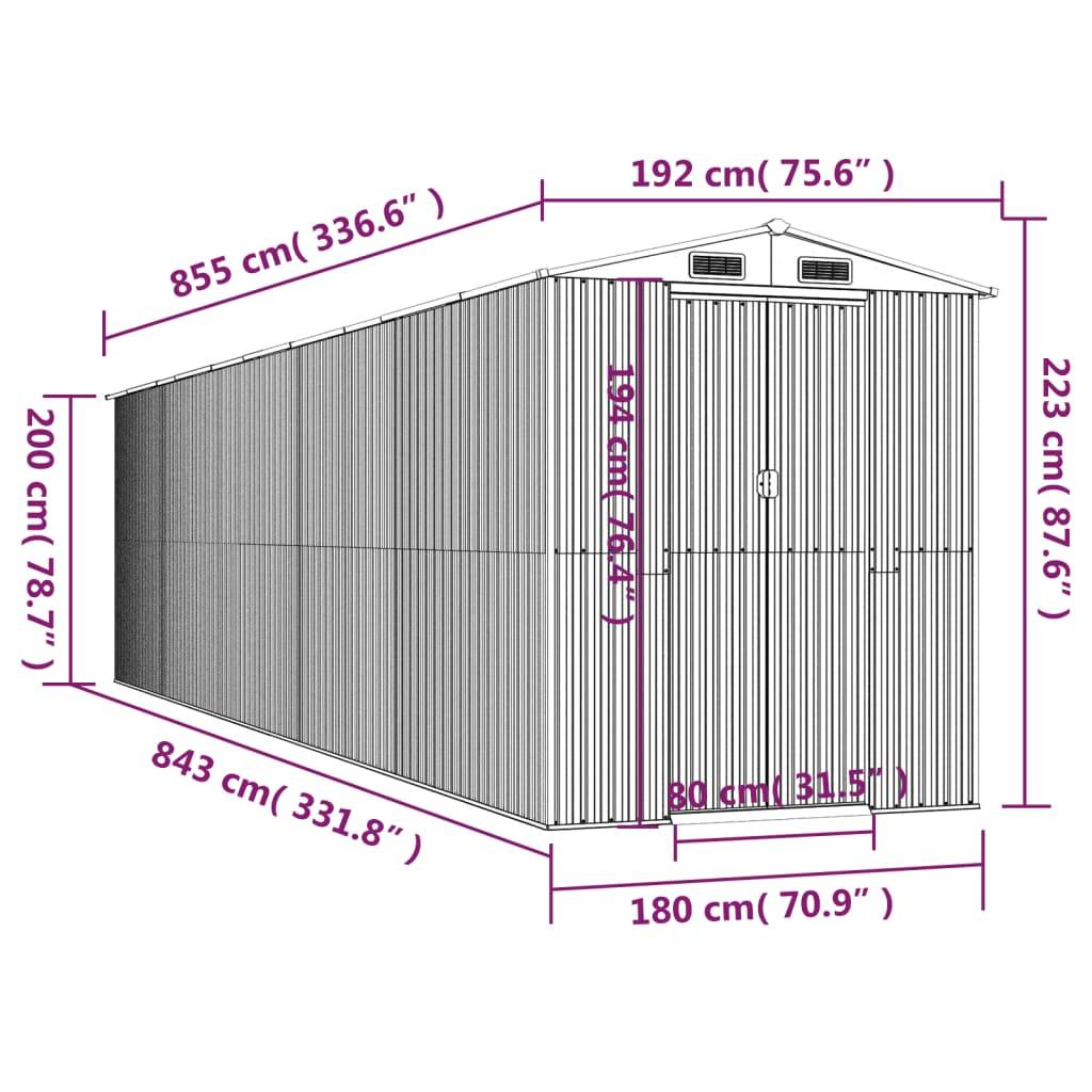 vidaXL Geräteschuppen Grün 192x855x223 cm Verzinkter Stahl