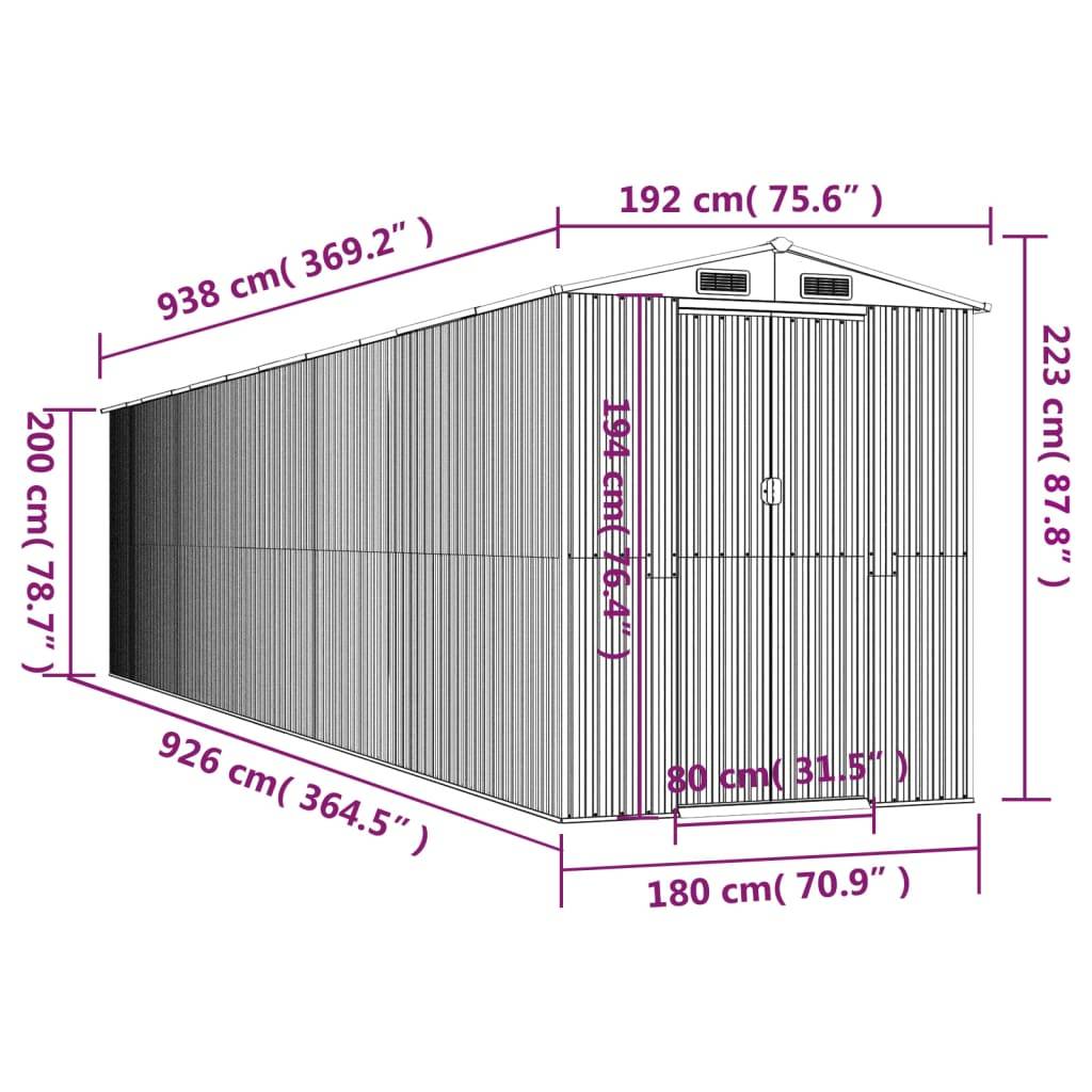 vidaXL Geräteschuppen Grün 192x938x223 cm Verzinkter Stahl