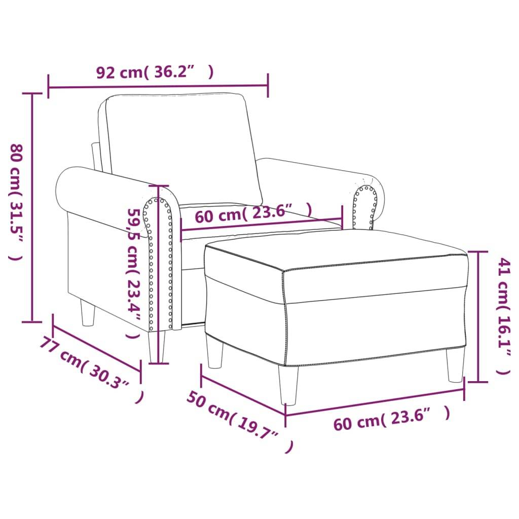 vidaXL Sessel mit Hocker Schwarz 60 cm Samt
