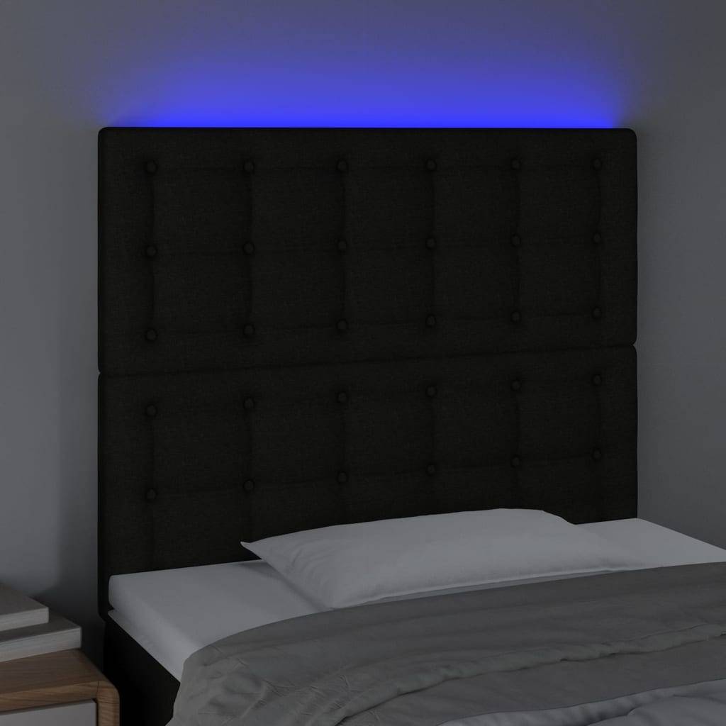 vidaXL LED Kopfteil Schwarz 100x5x118/128 cm Stoff