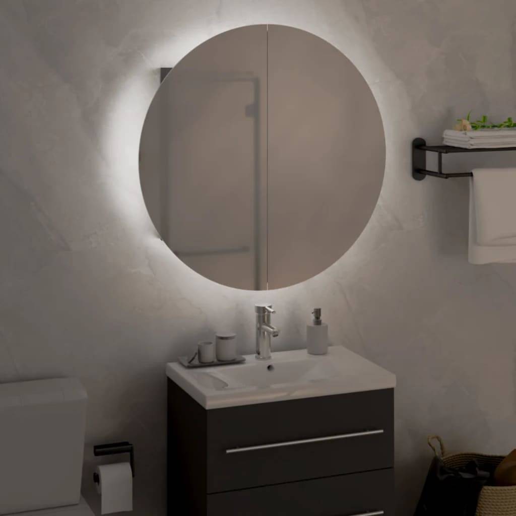 vidaXL Badezimmerschrank mit Rundem Spiegel & LED Grau 47x47x17,5 cm