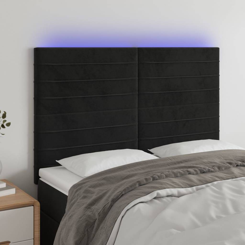 vidaXL LED Kopfteil Schwarz 144x5x118/128 cm Samt