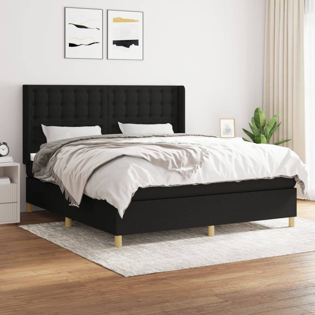 vidaXL Boxspringbett mit Matratze Schwarz 160x200 cm Stoff