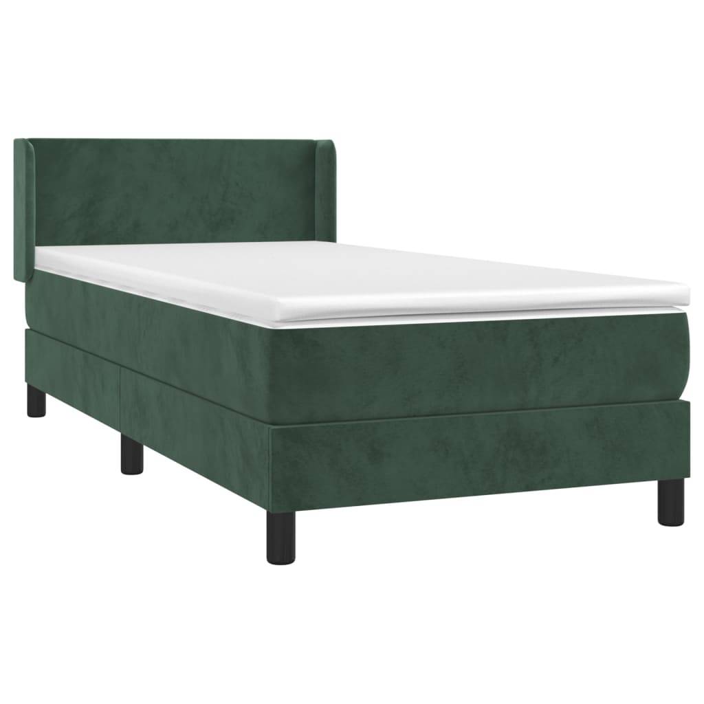 vidaXL Boxspringbett mit Matratze Dunkelgrün 90x200 cm Samt