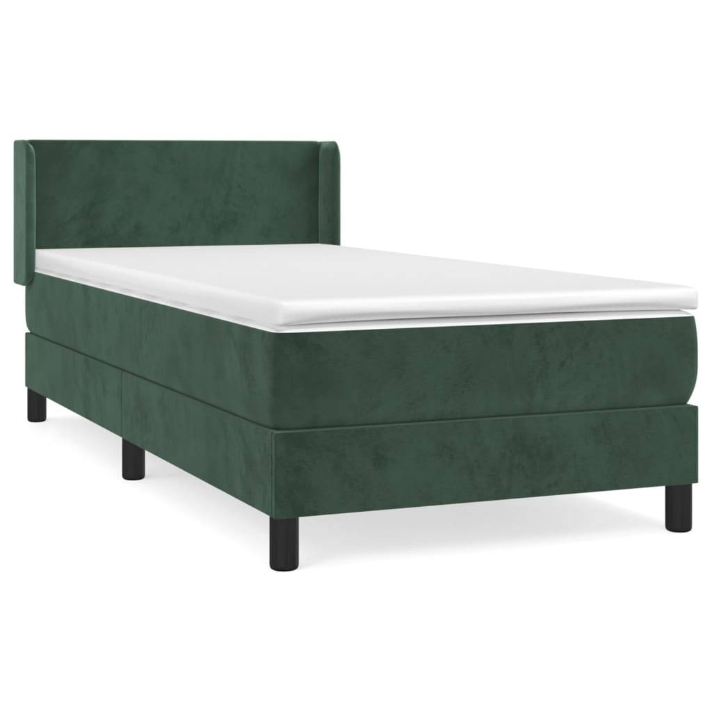 vidaXL Boxspringbett mit Matratze Dunkelgrün 90x200 cm Samt