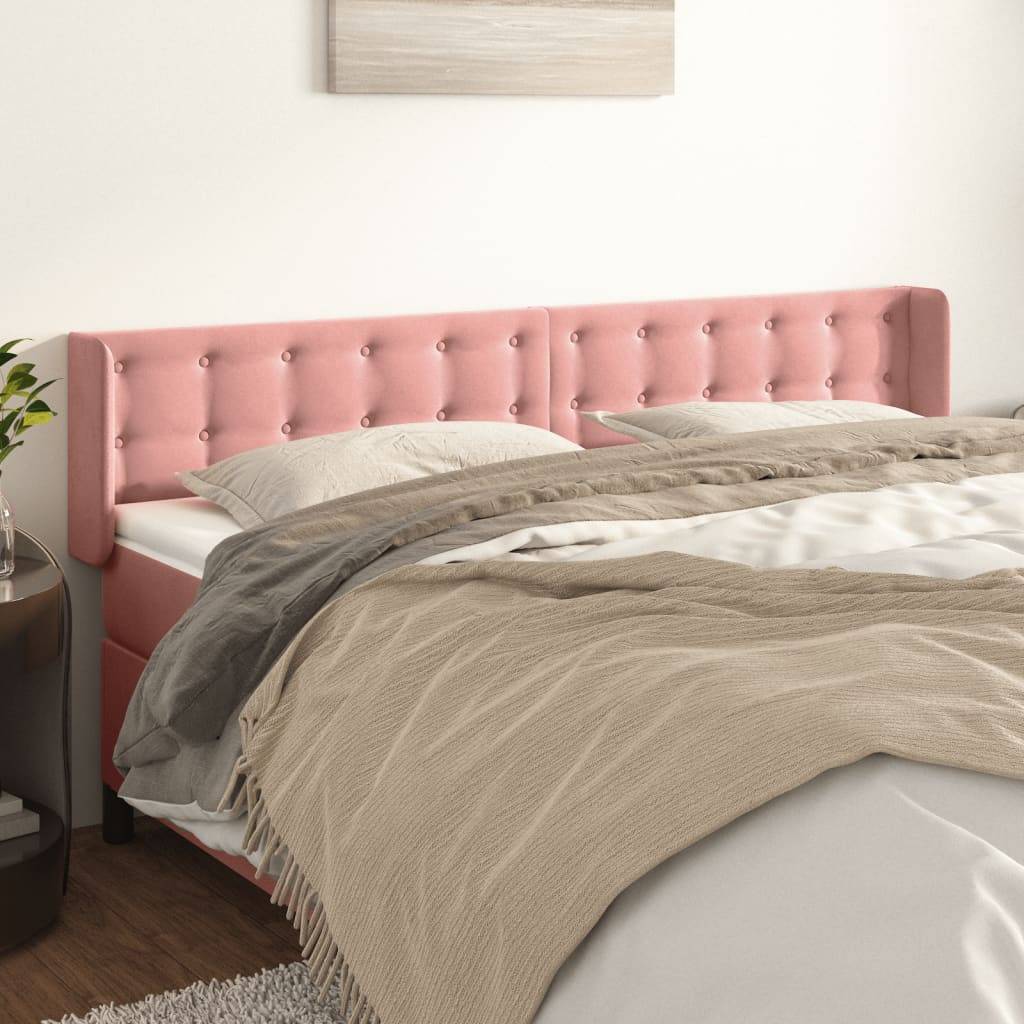 vidaXL Kopfteil mit Ohren Rosa 163x16x78/88 cm Samt