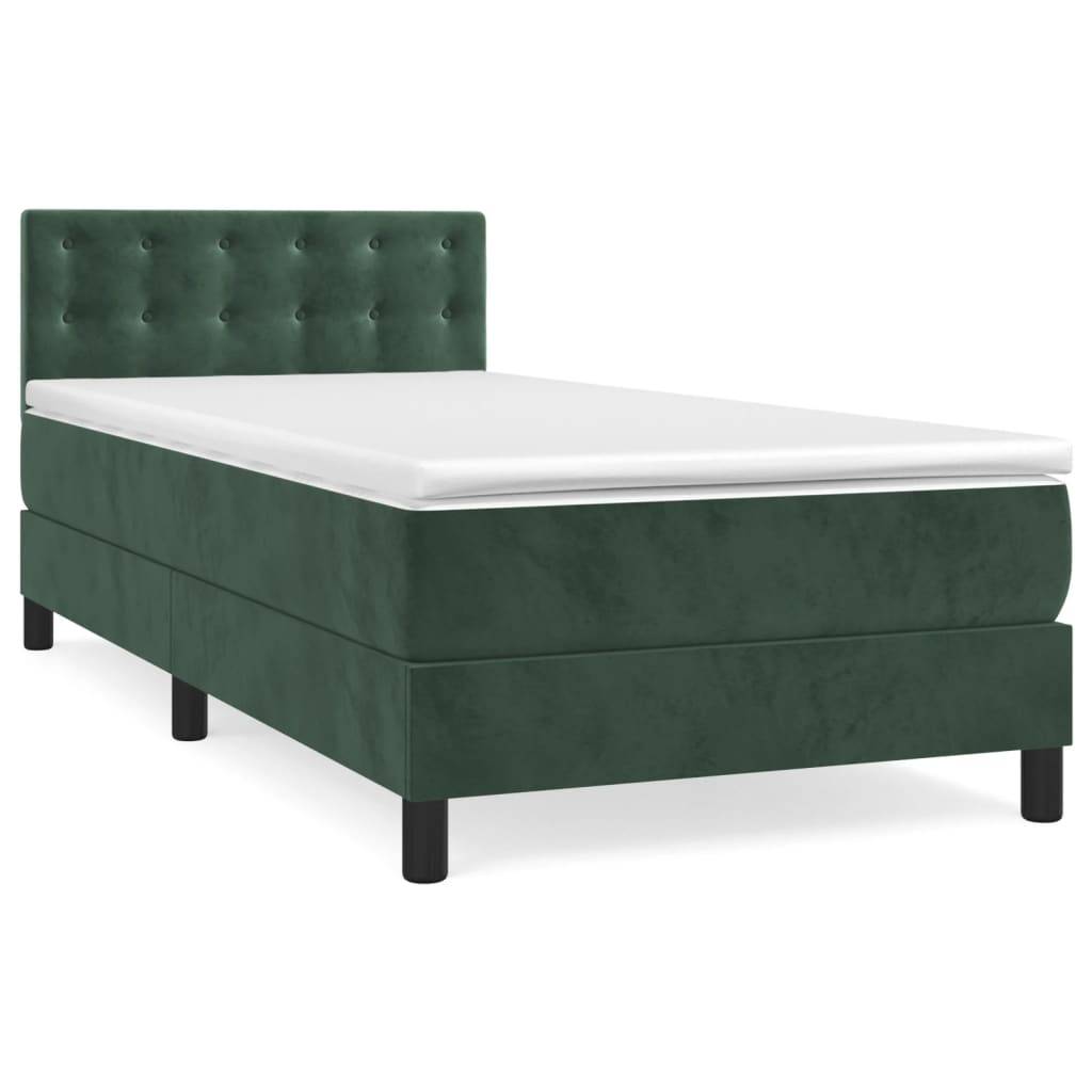 vidaXL Boxspringbett mit Matratze Dunkelgrün 100x200 cm Samt