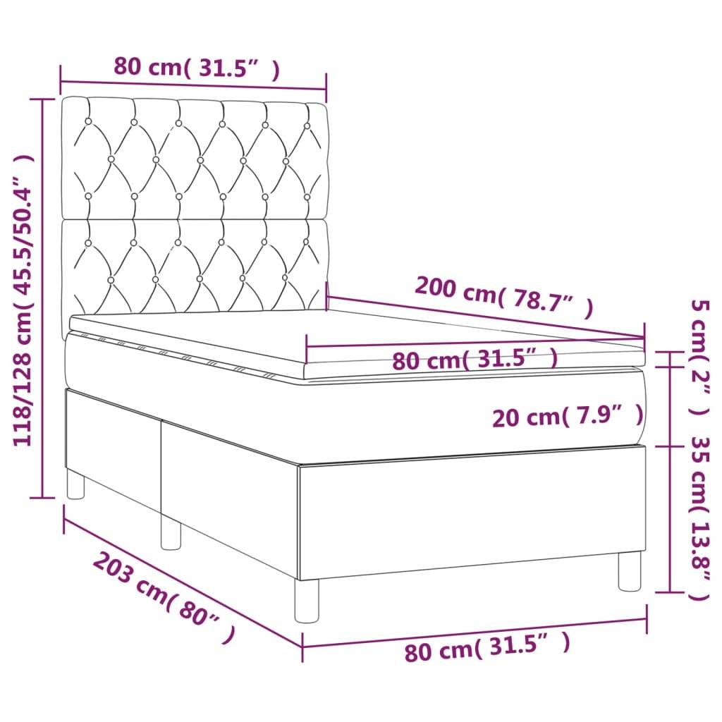 vidaXL Boxspringbett mit Matratze Dunkelgrau 80x200 cm Stoff